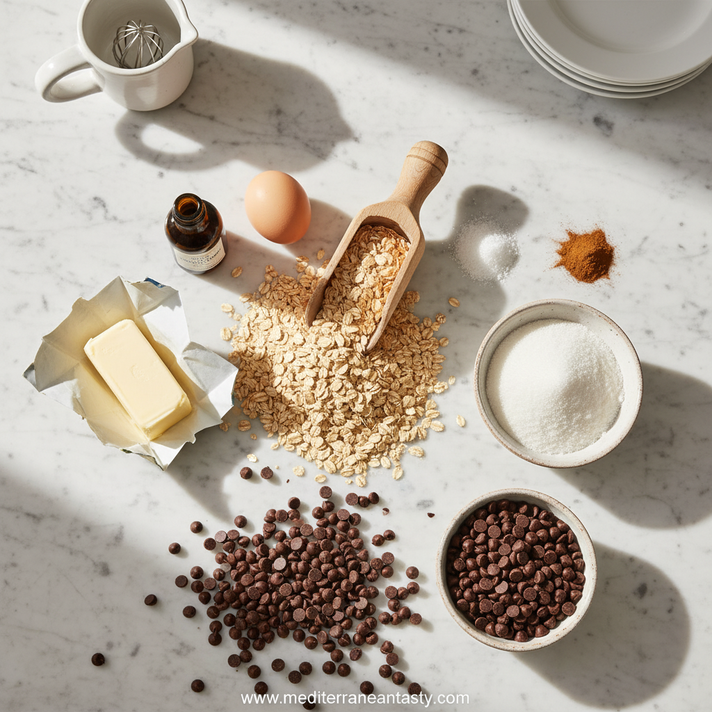 Ingredients for easy one bowl oatmeal cookies