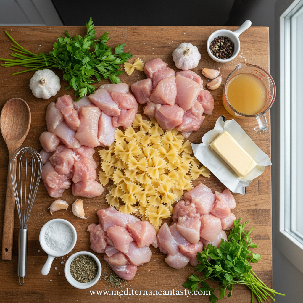 Ingredients for garlic butter chicken pasta