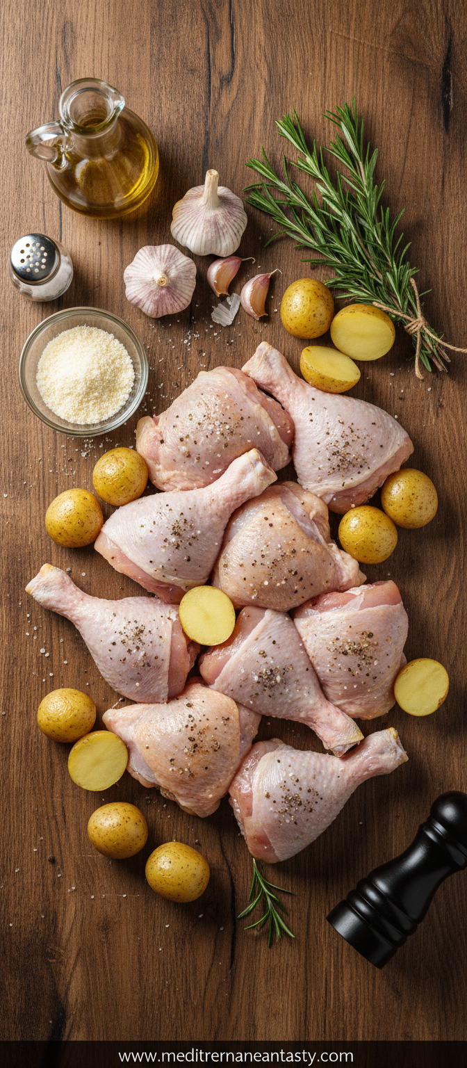 Ingredients for garlic Parmesan chicken and potatoes