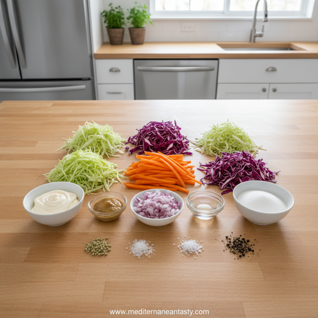 Fresh ingredients for Gordon Ramsay coleslaw recipe