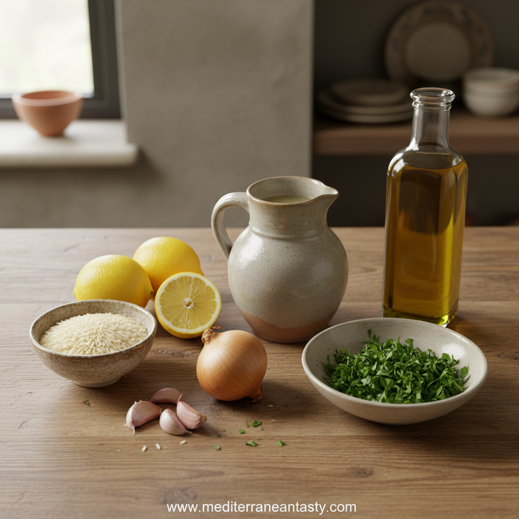 Ingredients for Greek lemon rice recipe