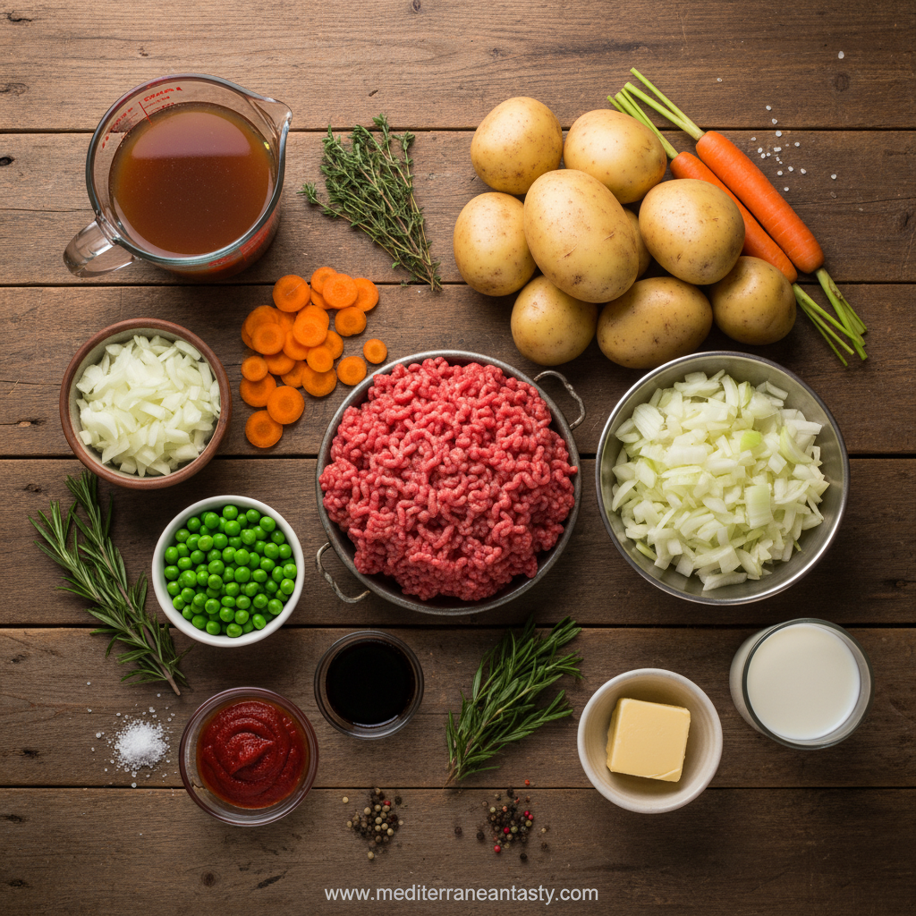 Ingredients for ground beef potato pie