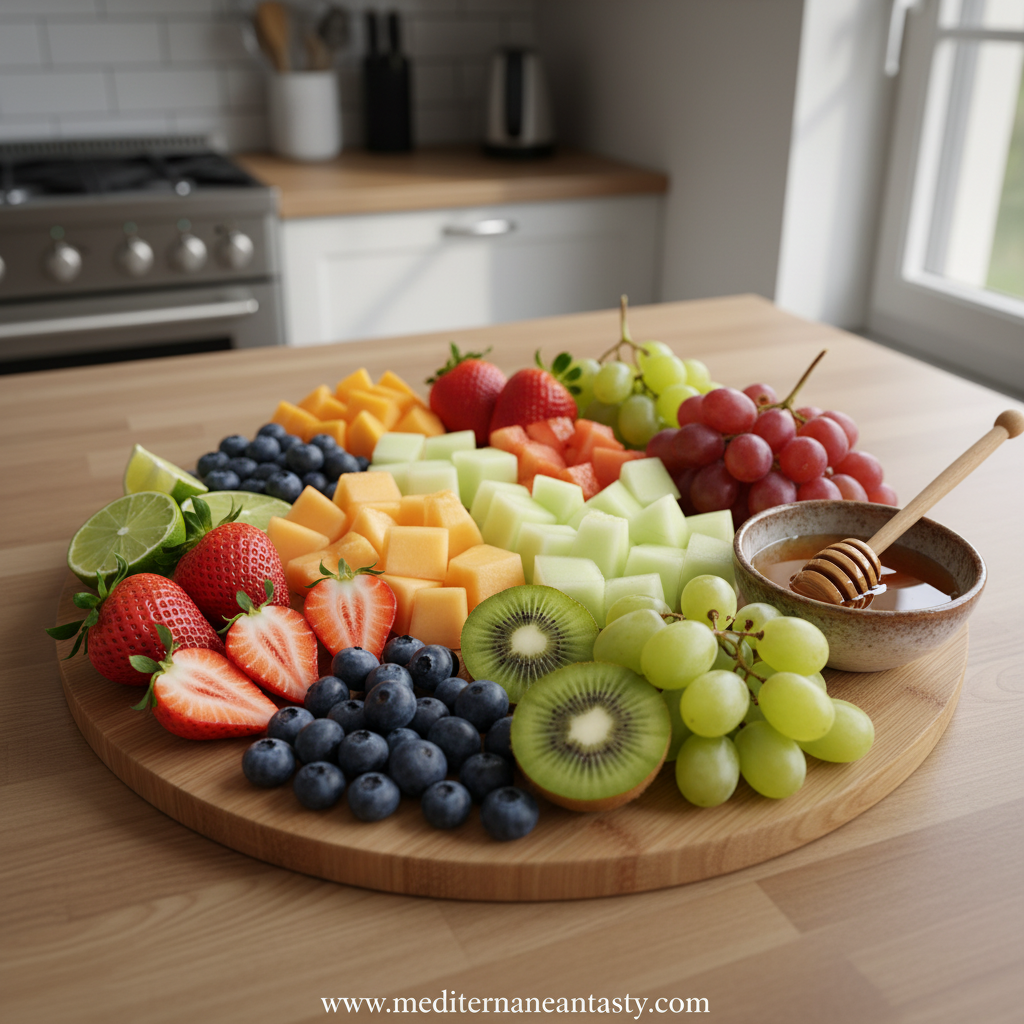 Fresh fruits and ingredients for honey lime salad
