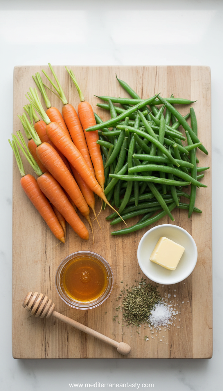 Fresh ingredients for honey glazed vegetables