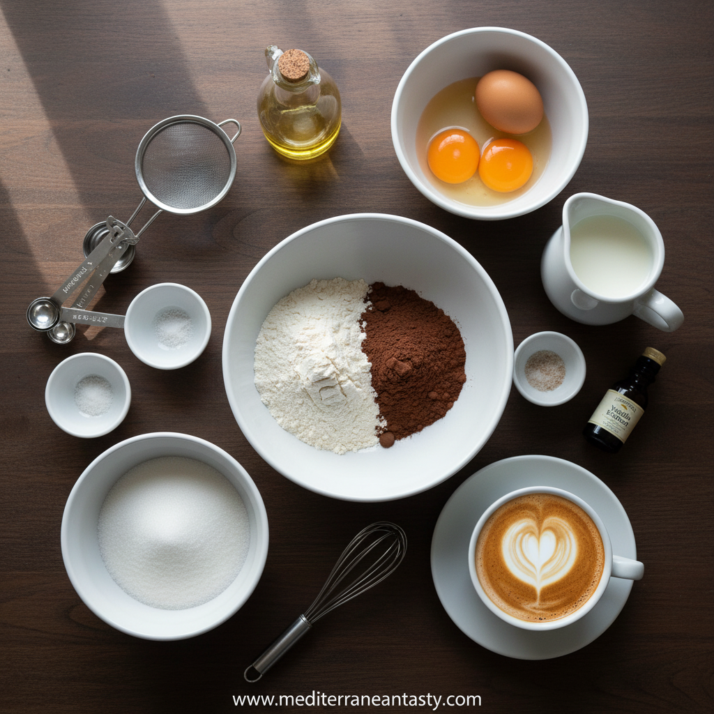 Ingredients for one bowl chocolate cake