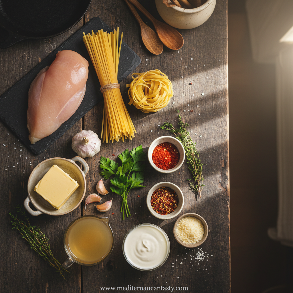 Ingredients for cowboy butter chicken pasta