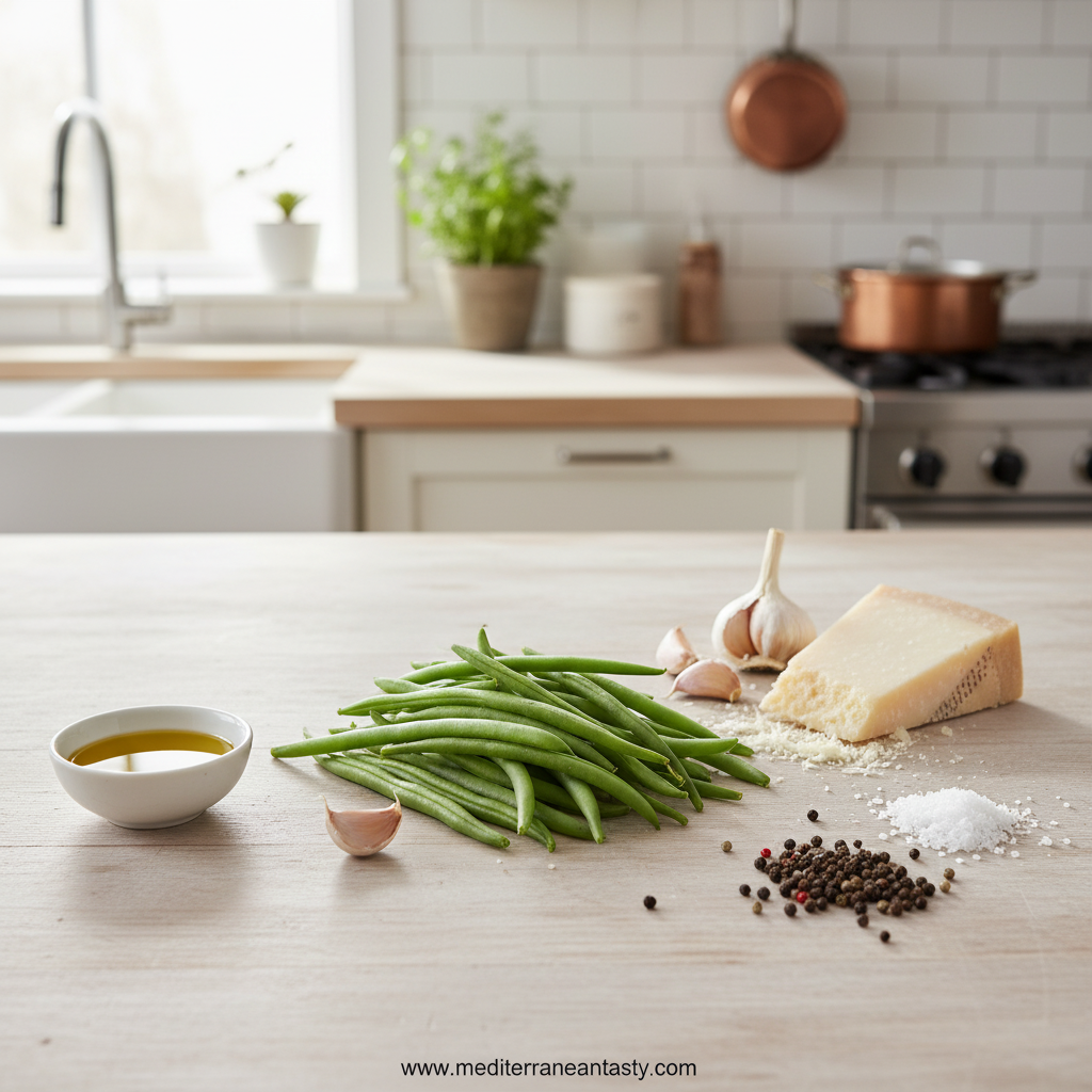 Ingredients for garlic Parmesan roasted green beans