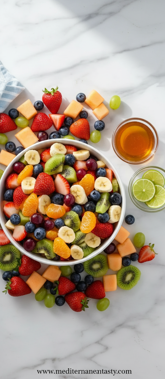 Fresh fruits and honey lime dressing ingredients