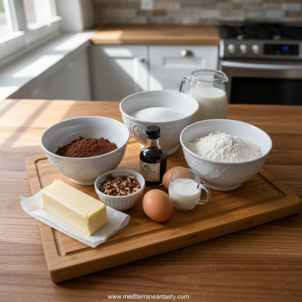 Ingredients for making chocolate sheet cake