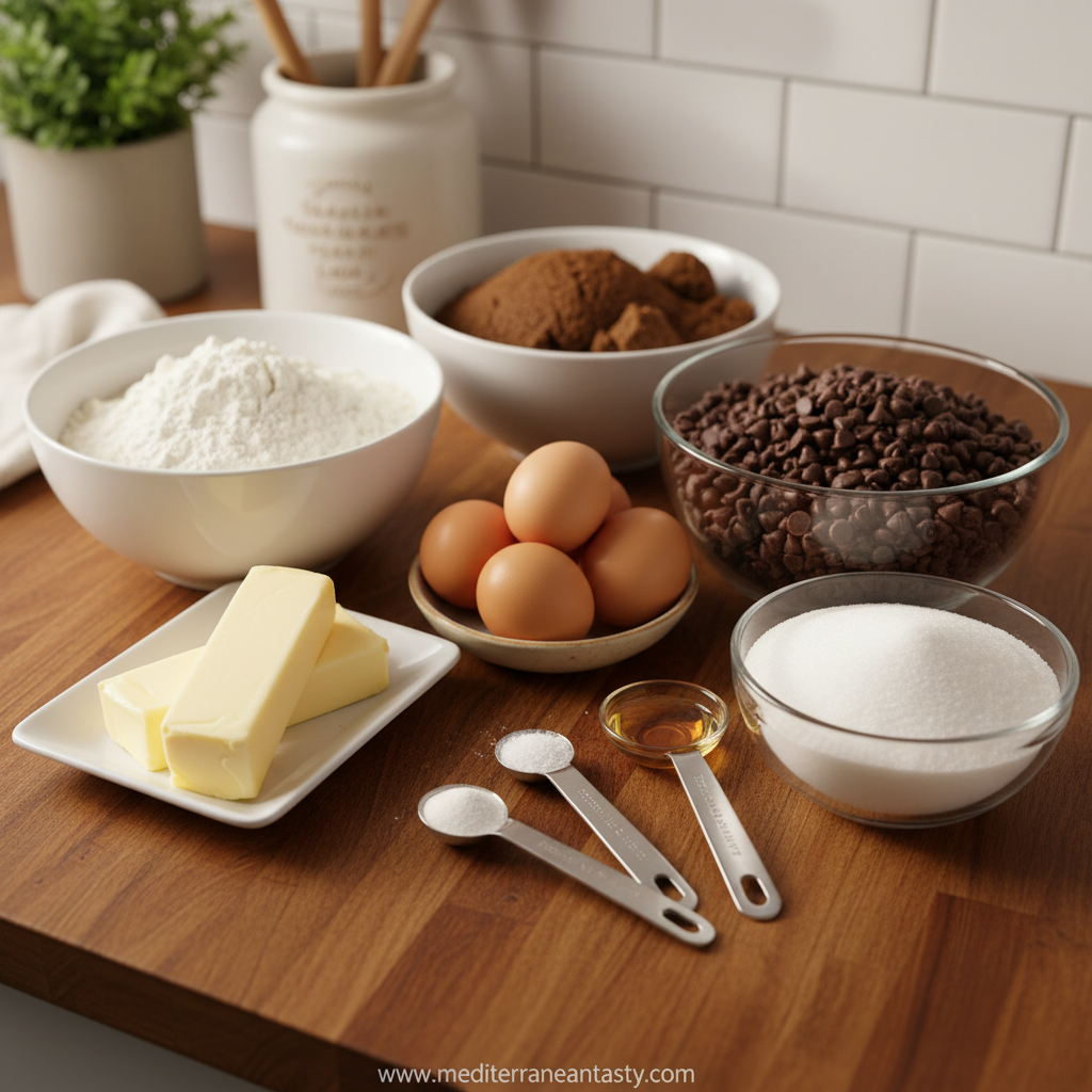 Ingredients for homemade chocolate chip cookies
