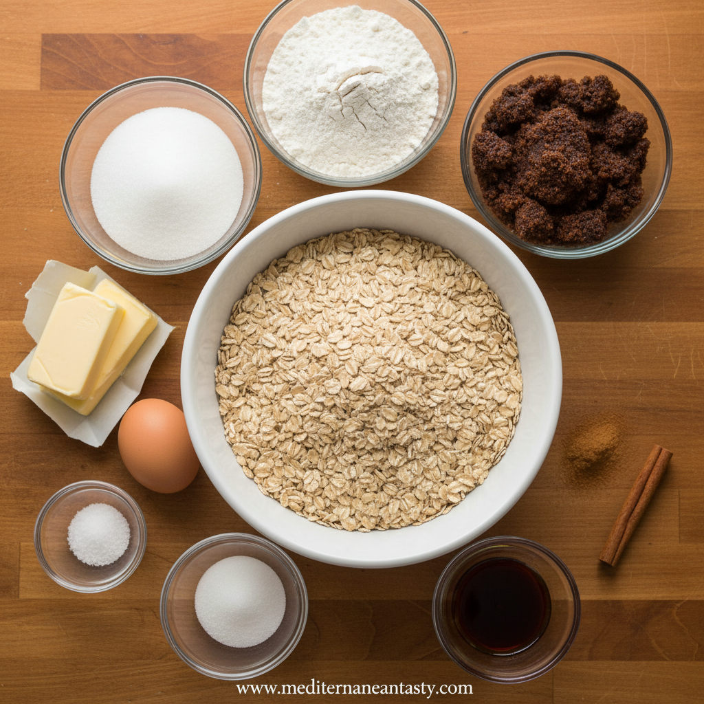 Ingredients for making perfect oatmeal cookies