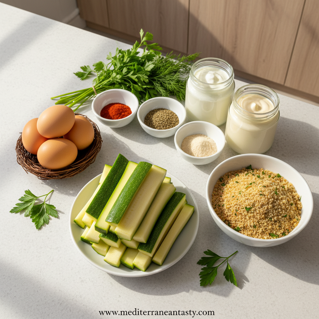 Ingredients for zucchini fries and ranch dip