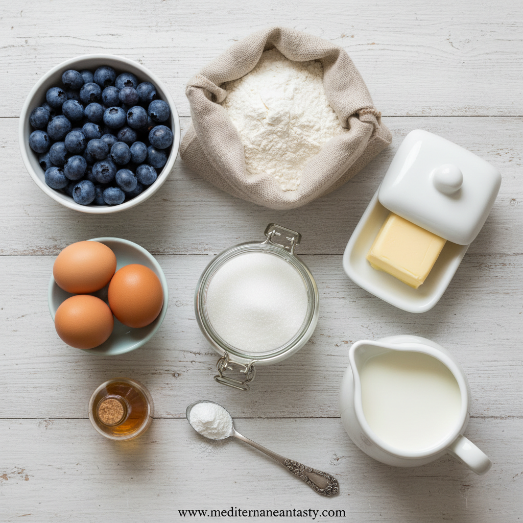 Ingredients for bakery style blueberry muffins