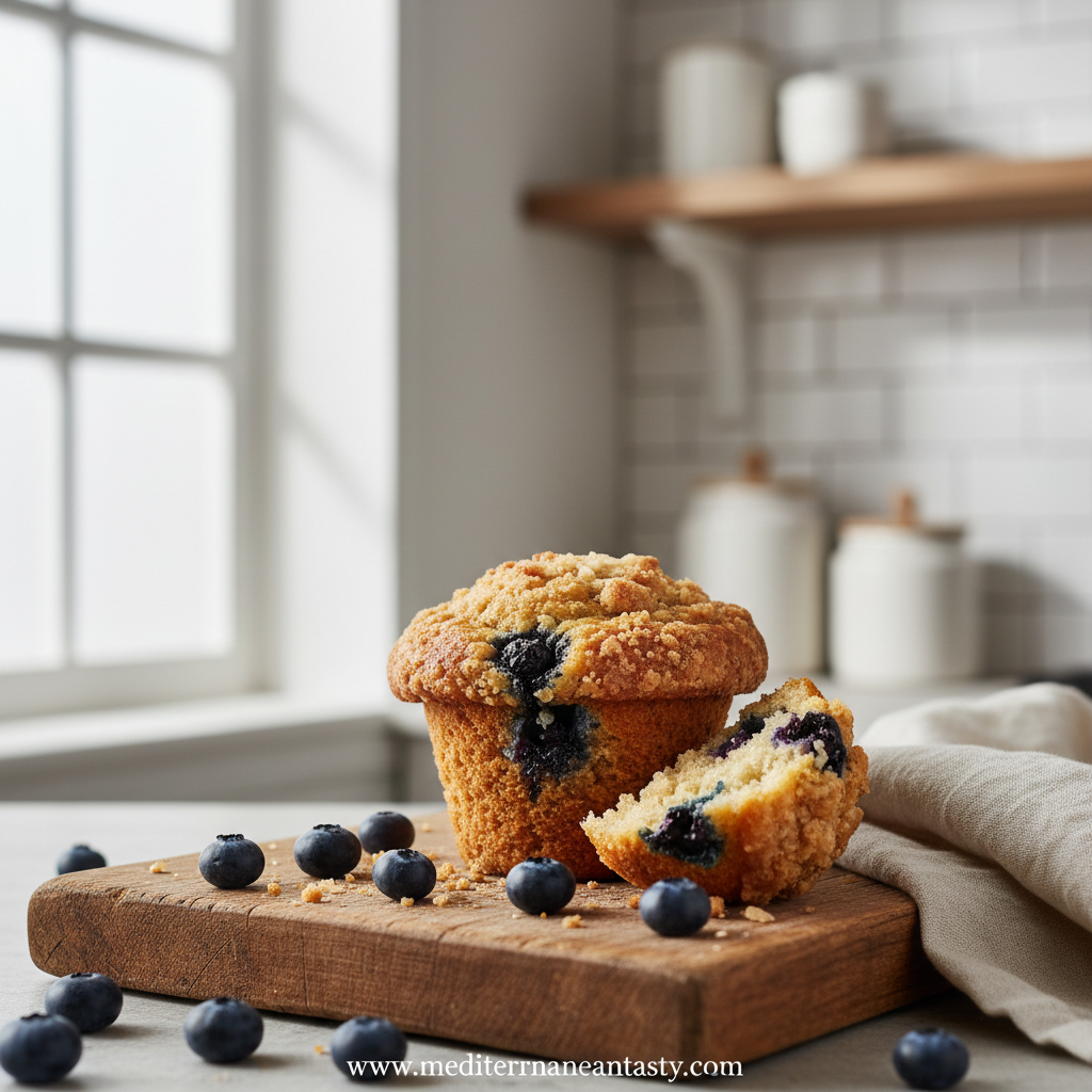 Bakery Style Streusel Blueberry Muffins