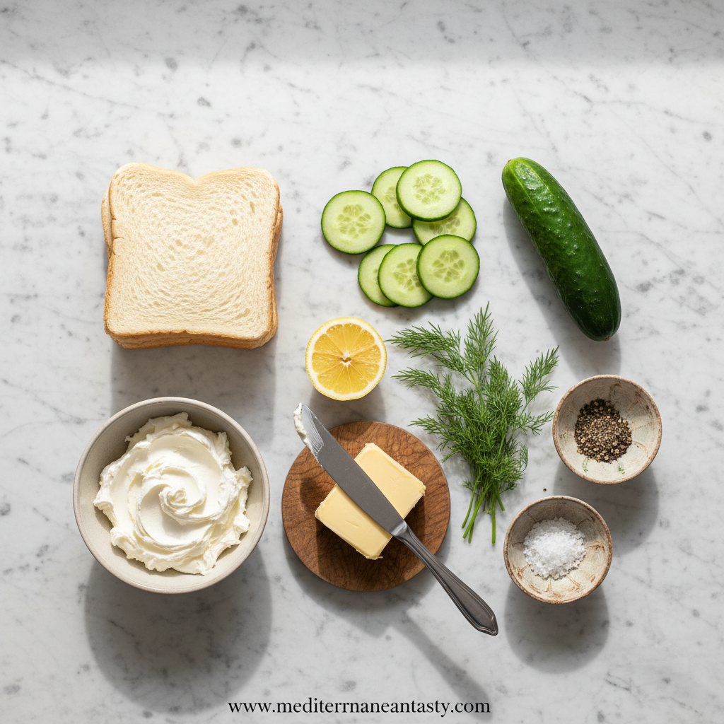 Ingredients for cucumber sandwich