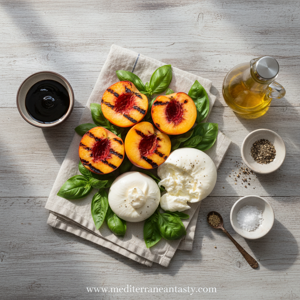 Ingredients for Grilled Peach Burrata Salad