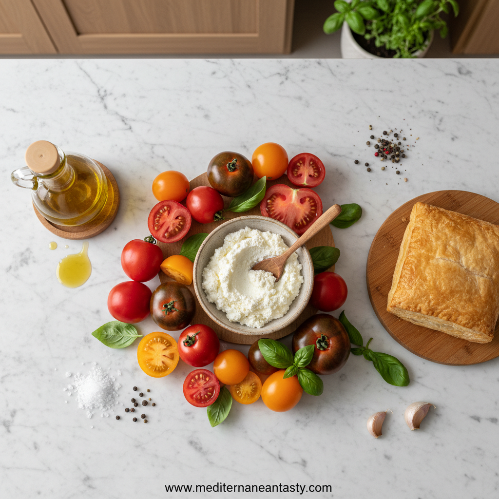 Ingredients for Heirloom Tomato Ricotta Tart