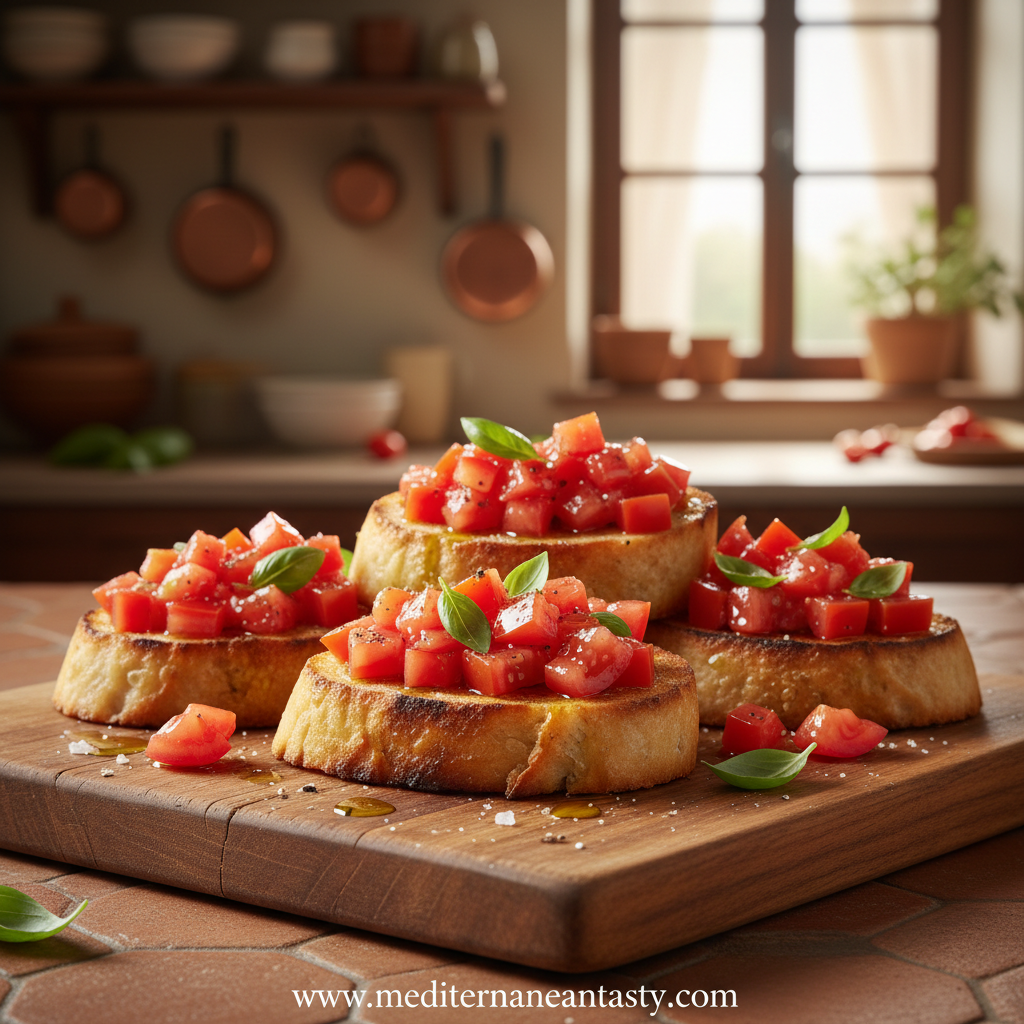 Homemade Bruschetta with fresh tomatoes and basil