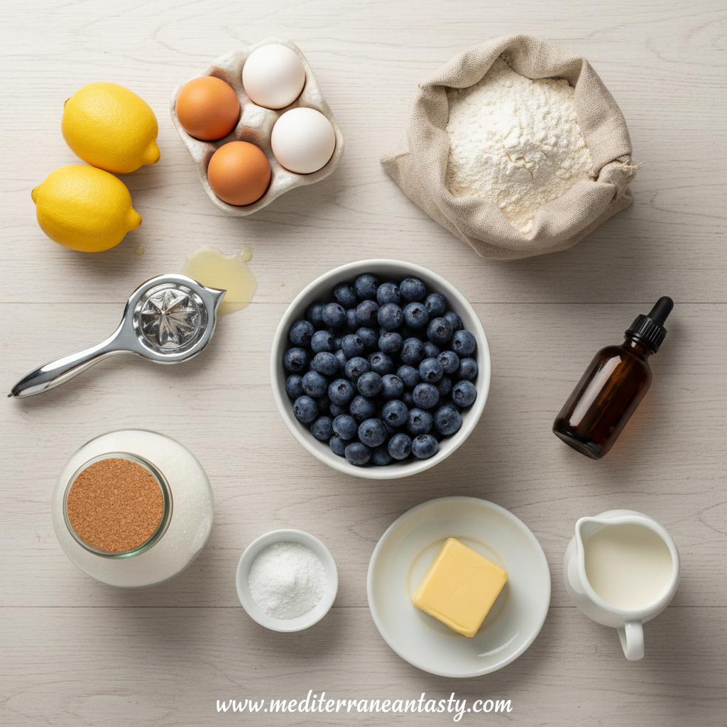 Ingredients for lemon blueberry muffins