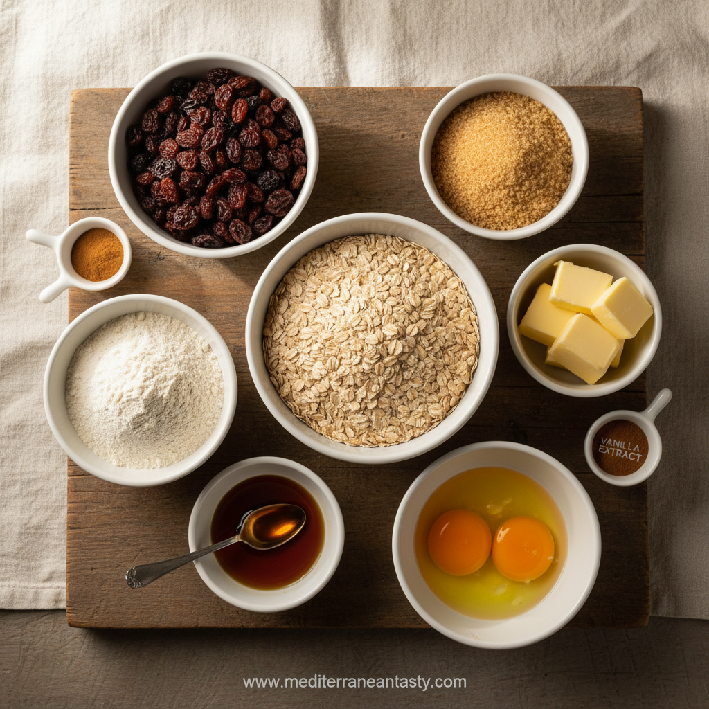 Ingredients for oatmeal cookies