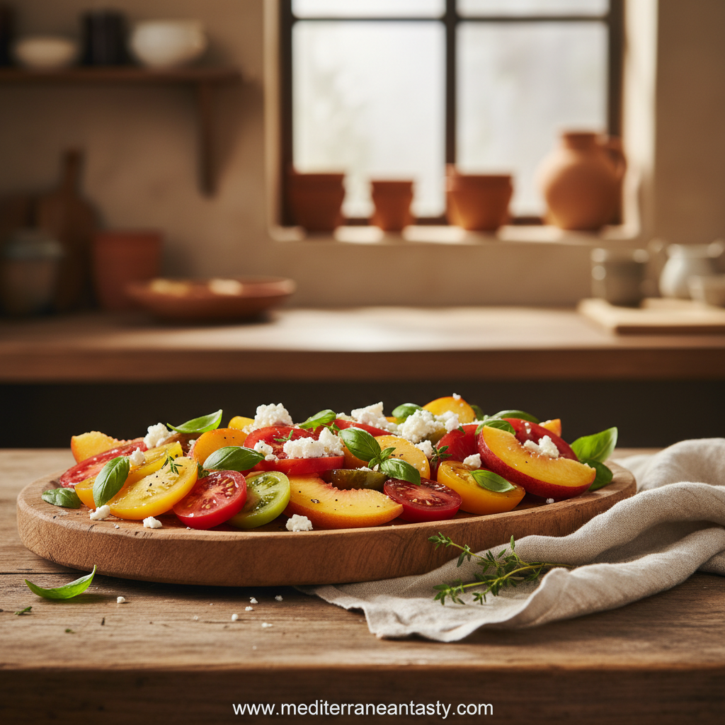 Peach Heirloom Tomato Salad in a bowl