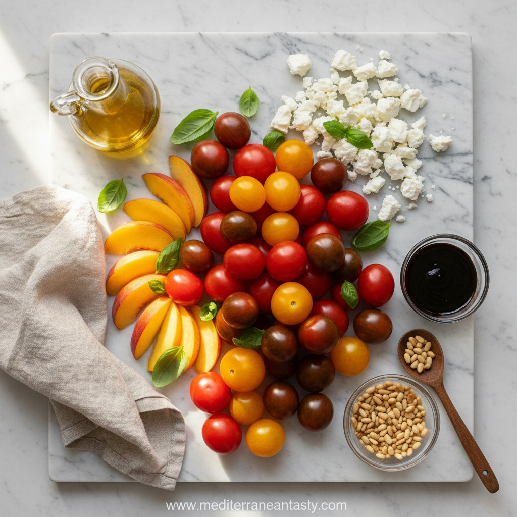 Ingredients for Peach Heirloom Tomato Salad