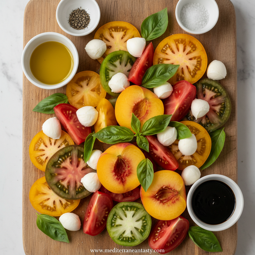 Ingredients for Peach Tomato Caprese Salad