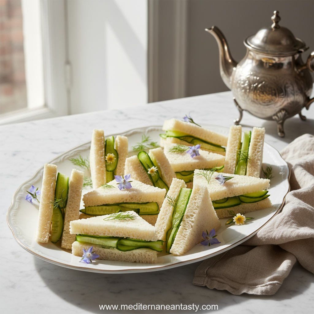 Classic cucumber sandwiches on a platter